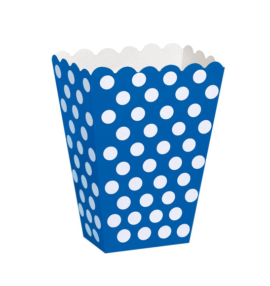 8 Boîtes pop corn bleues à pois blanc