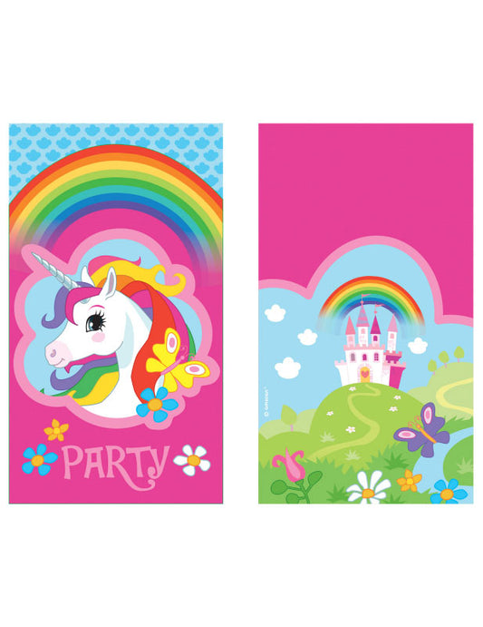 8 Invitations et enveloppes Licorne arc-en-ciel