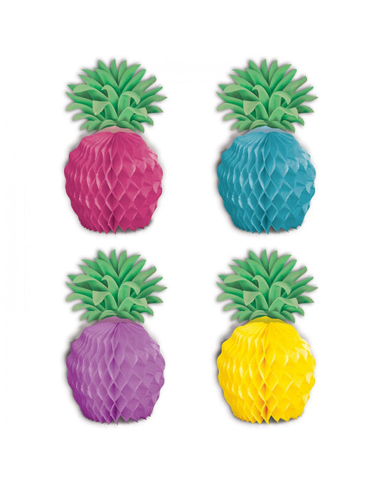 8 Mini centres de table en papier ananas multicolores 12 cm