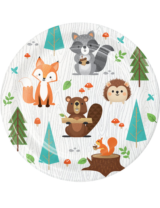 8 Petites assiettes en carton animaux de la forêt 18 cm