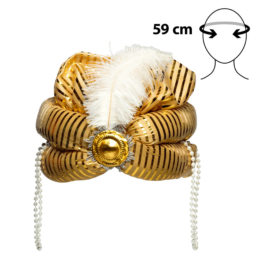 Turban Égyptien Doré avec Plume - Déguisement Pharaon Luxe
