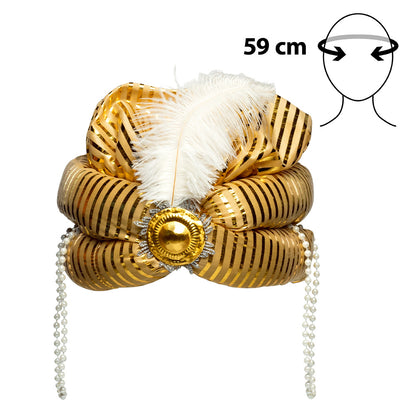 Turban Égyptien Doré avec Plume - Déguisement Pharaon Luxe