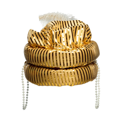 Turban Égyptien Doré avec Plume - Déguisement Pharaon Luxe