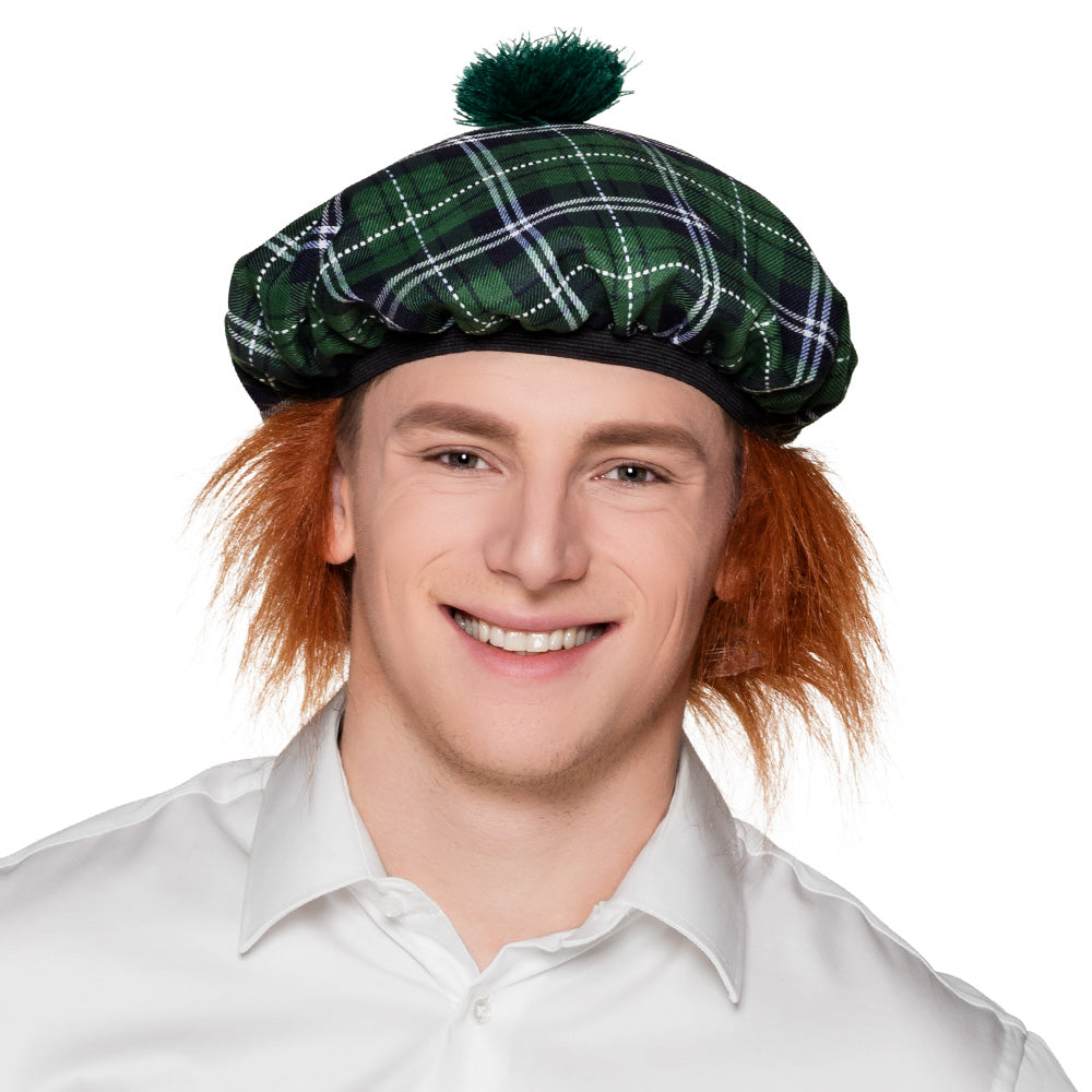 Béret Écossais Vert avec Pompon - Déguisement Tartan Adulte