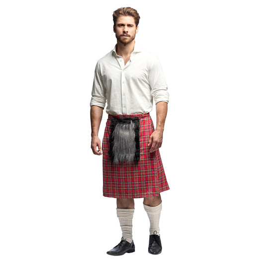 Kilt Écossais Tartan Rouge avec Sporran Fourrure Noire
