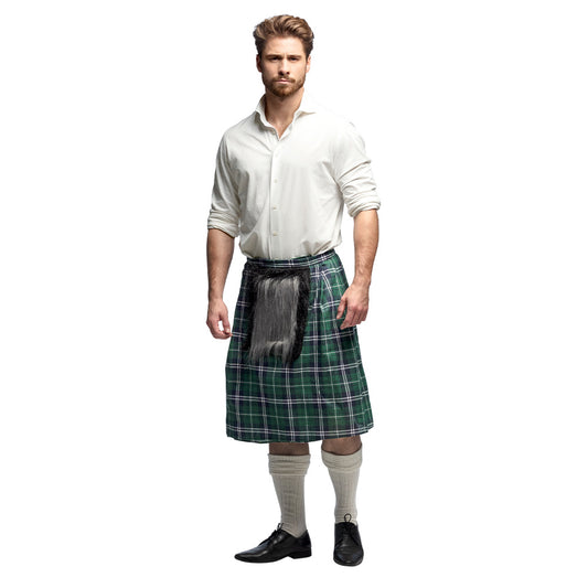 Kilt Écossais Tartan Vert Homme avec Sporran Fourrure