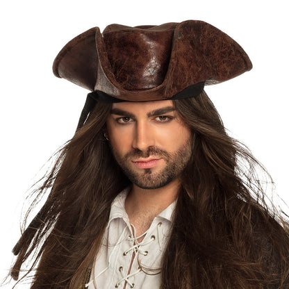 Chapeau Tricorne Pirate Marron Cuir - Accessoire Déguisement