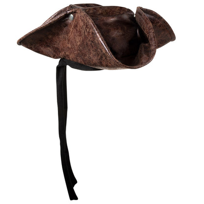 Chapeau Tricorne Pirate Marron Cuir - Accessoire Déguisement