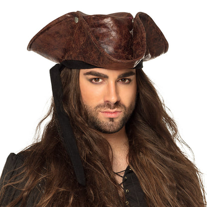 Chapeau Tricorne Pirate Marron Cuir - Accessoire Déguisement