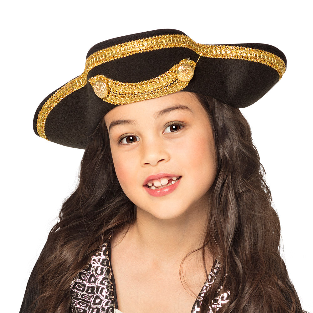 Chapeau Pirate Enfant Noir et Or - Accessoire Déguisement