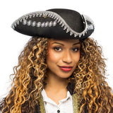 Chapeau Tricorne Noir Dentelle Blanche - Déguisement Pirate