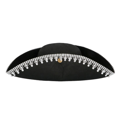Chapeau Tricorne Noir Dentelle Blanche - Déguisement Pirate