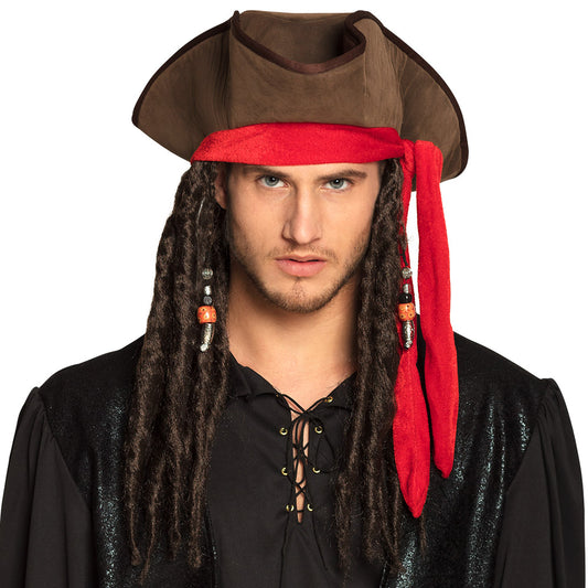 Déguisement Pirate avec Dreads et Bandana Rouge Adulte