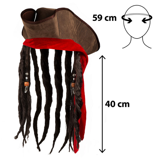 Déguisement Pirate avec Dreads et Bandana Rouge Adulte