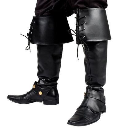 Guêtres Pirate Noir Cuir - Accessoire Déguisement Adulte