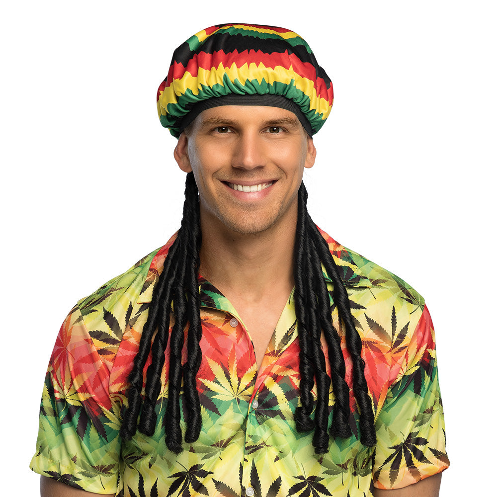 Bonnet Rasta Jamaïque + Dreadlocks Noirs Déguisement