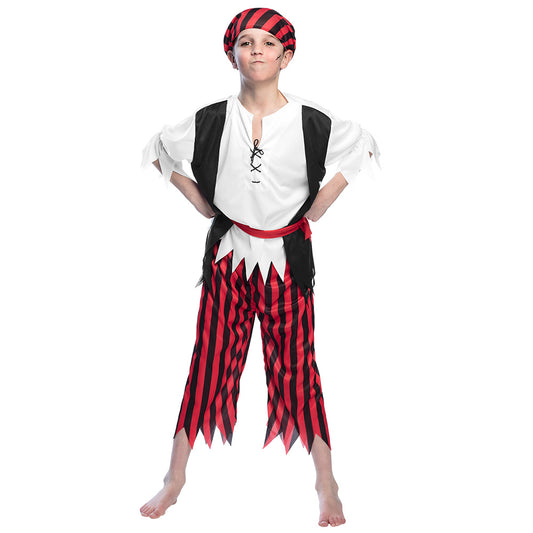 Déguisement Pirate Enfant Rayé Rouge et Noir - Costume Complet