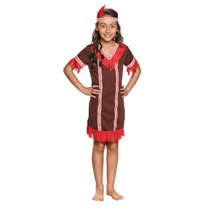 Déguisement Indienne Enfant - Robe Marron et Rouge avec Accessoires