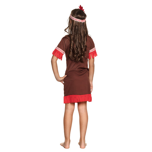 Déguisement Indienne Enfant - Robe Marron et Rouge avec Bandeau