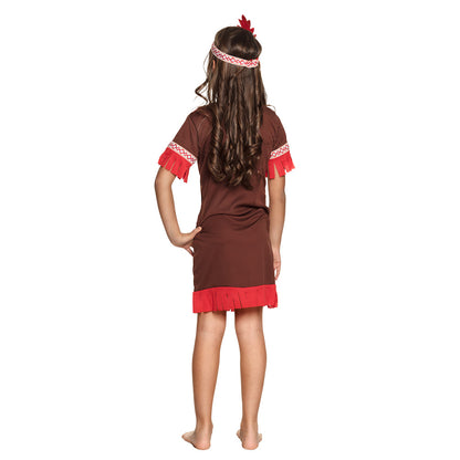 Déguisement Indienne Enfant - Robe Marron et Rouge