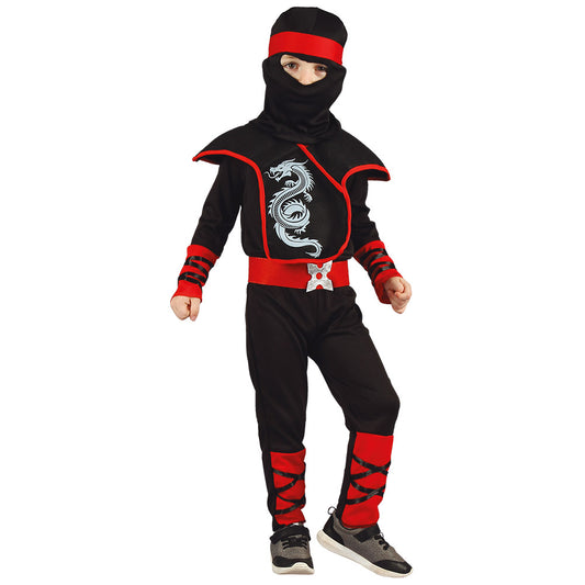 Déguisement Ninja Enfant Noir et Rouge avec Dragon