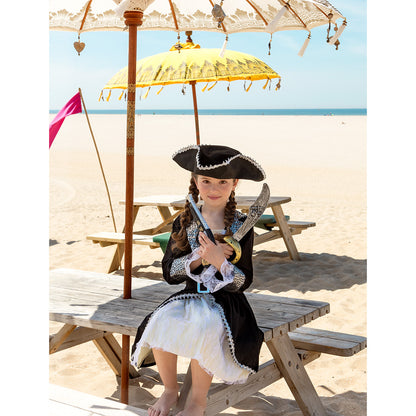 Déguisement Pirate Enfant Fille - Costume Noir et Blanc 7-9 ans