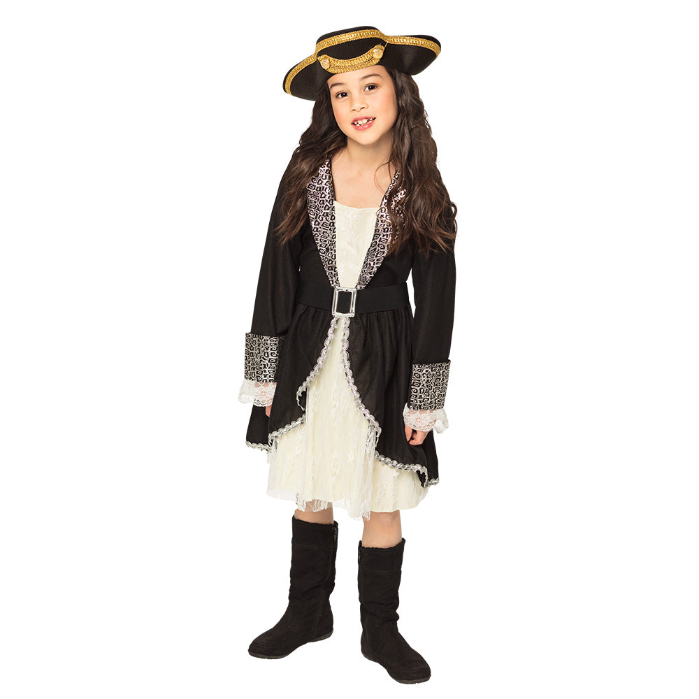 Déguisement Pirate Enfant Fille - Costume Noir et Blanc 7-9 ans