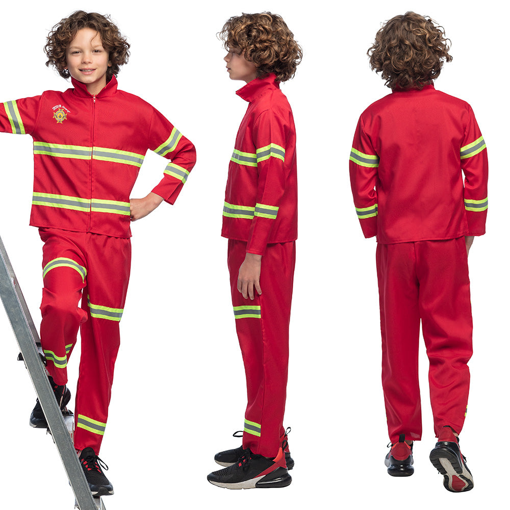 Déguisement Pompier Enfant - Costume Complet avec Bandes Réfléchissantes