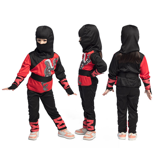 Déguisement Ninja Enfant - Costume Complet Noir et Rouge