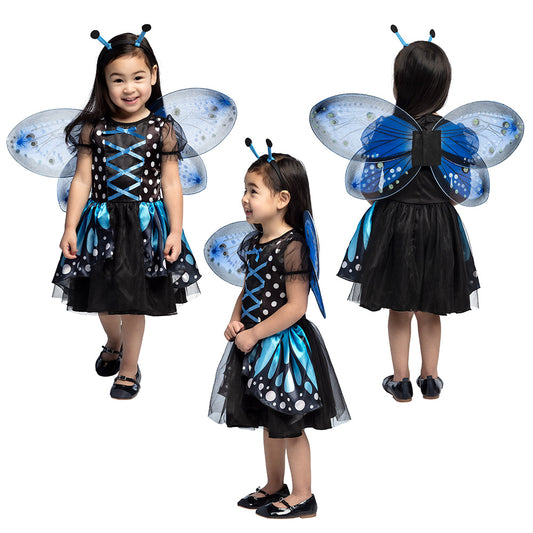 Déguisement Papillon Bleu Enfant - Robe avec Ailes et Antennes