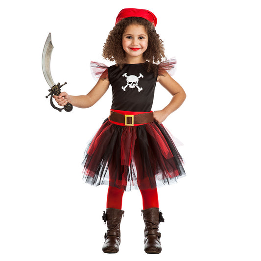 Déguisement Pirate Fille Tutu Noir et Rouge avec Épée