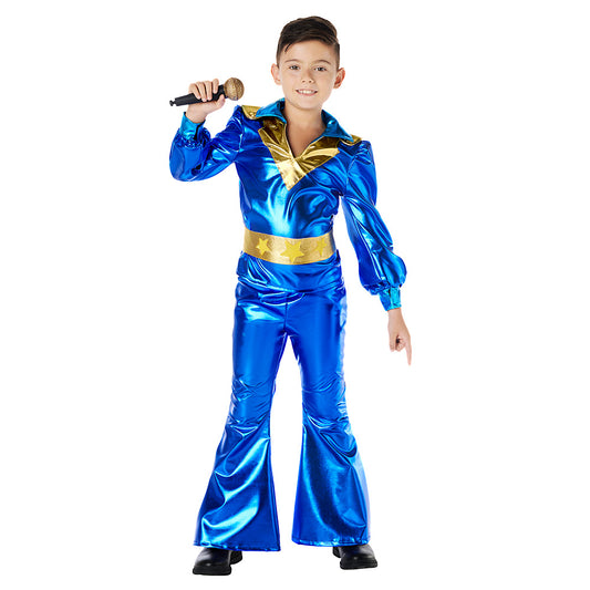 Déguisement Disco Enfant Bleu Métallisé avec Micro