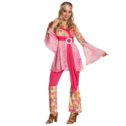 Déguisement Hippie Femme Années 70 Fleurs Rose