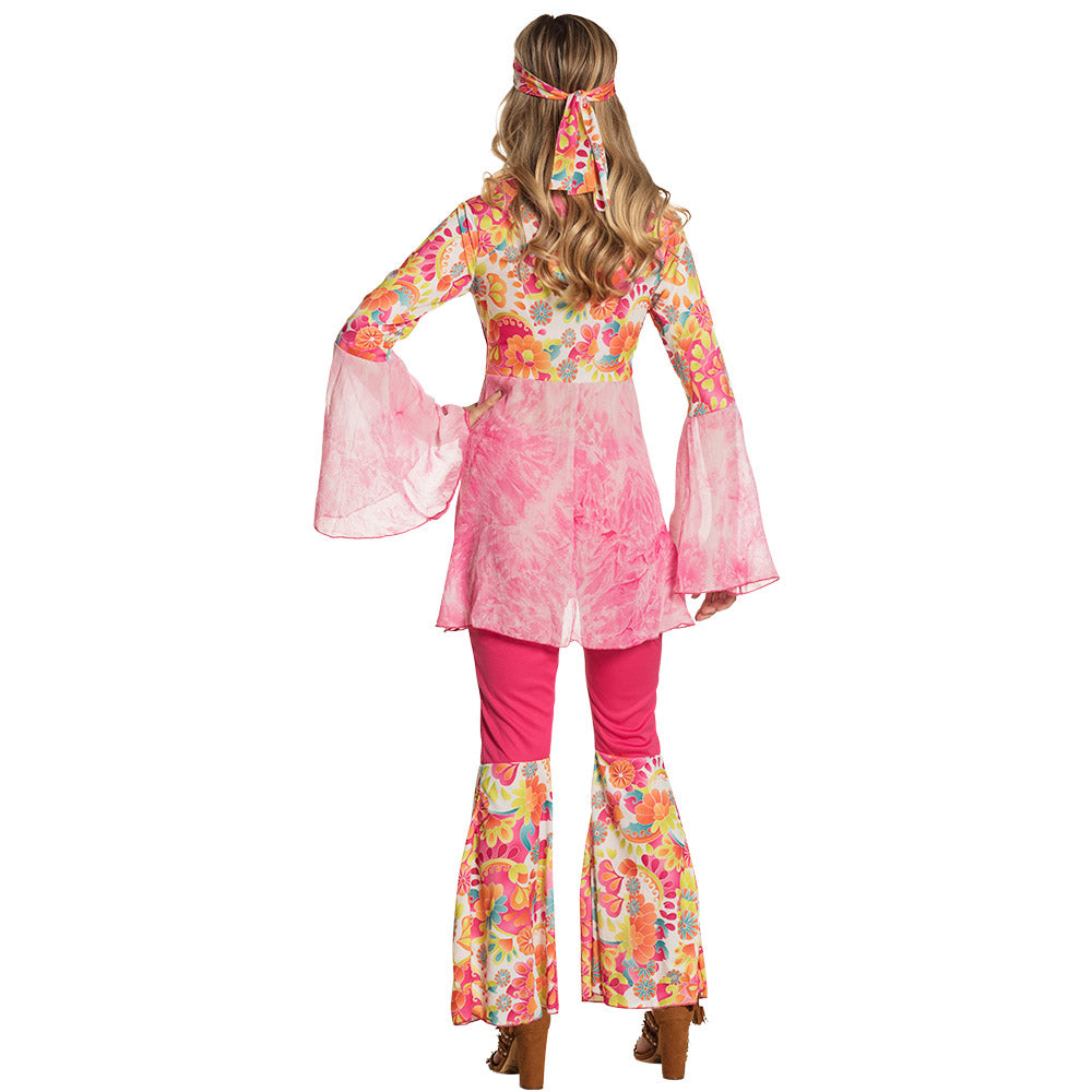 Déguisement Hippie Femme Années 70 Rose Fleur Psychédélique