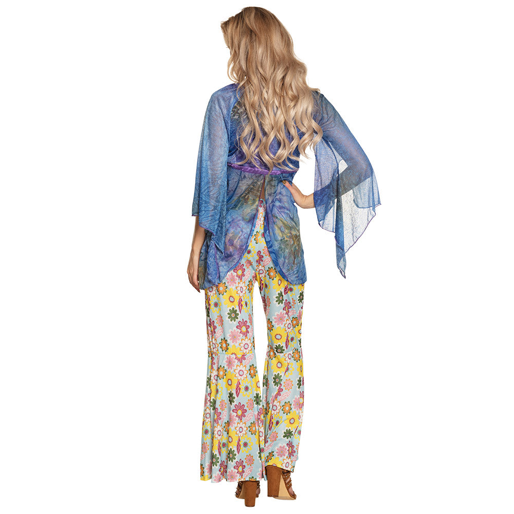 Déguisement Hippie Femme Années 70 - Tunique et Pantalon Fleur