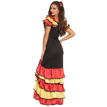 Déguisement Flamenco Espagnole Robe Noire Volants Rouge Or