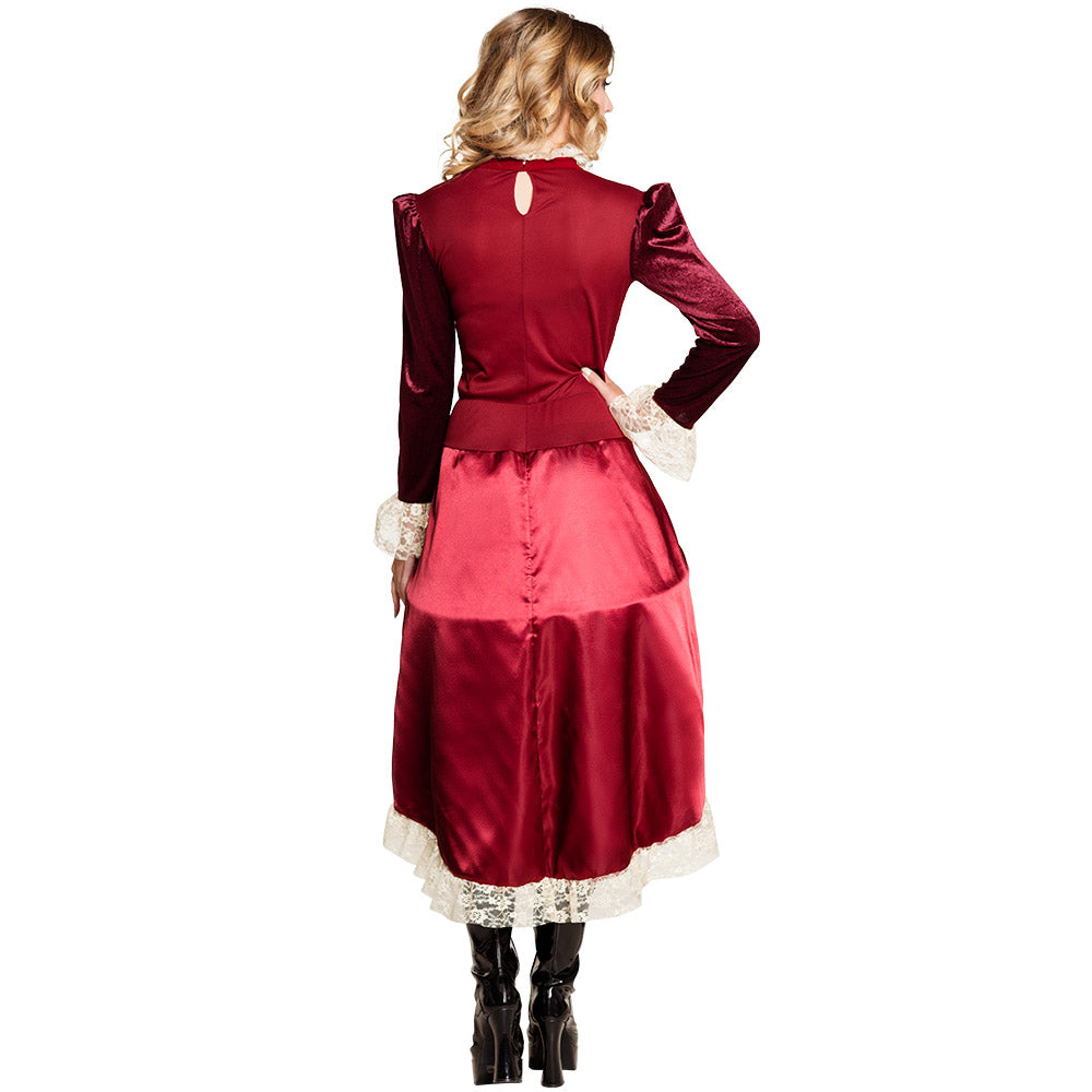 Déguisement Steampunk Femme Luxe - Robe Velours Rouge et Corset