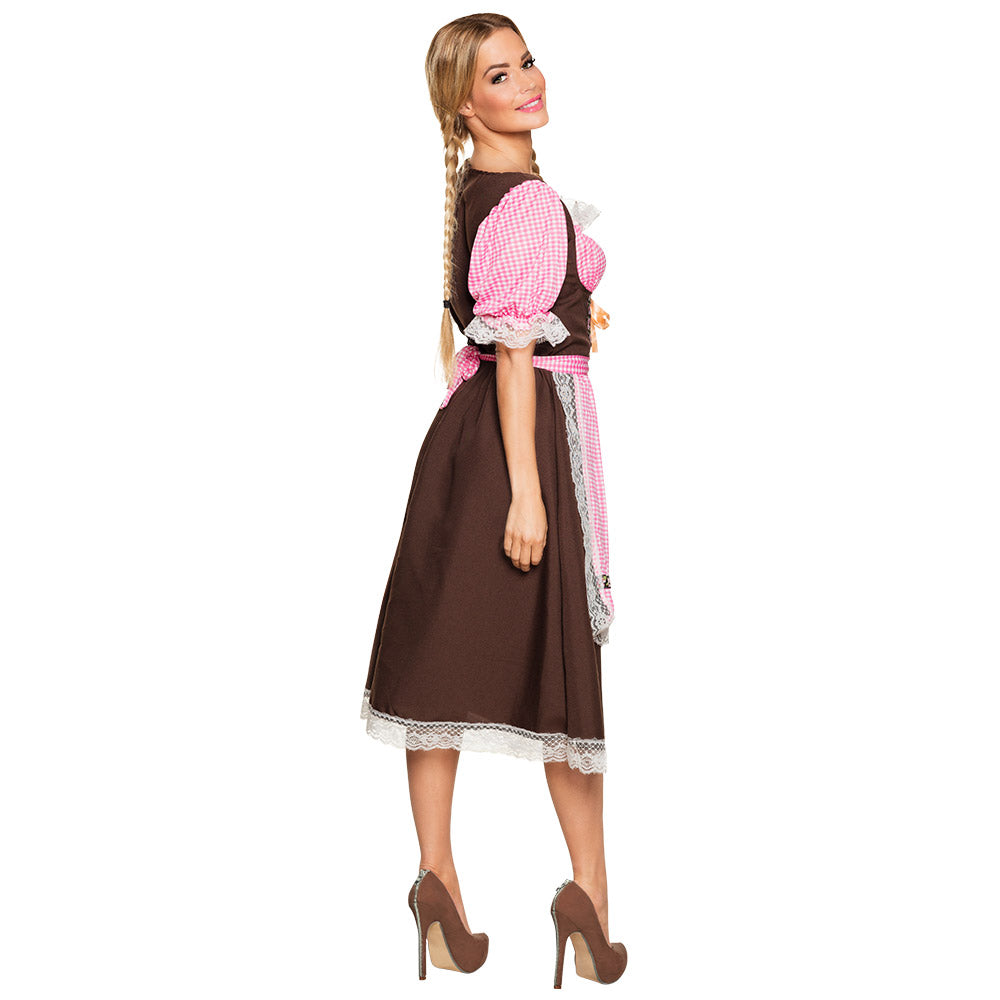 Costume Dirndl Bavarois Rose et Marron - Déguisement Tyrolien Femme