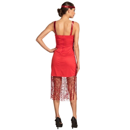 Robe Années 20 Charleston Paillettes Fringe Rouge Glamour