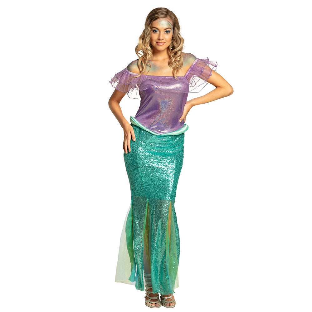 Déguisement Sirène Ariel Luxe - Robe Paillettes et Top Irisé