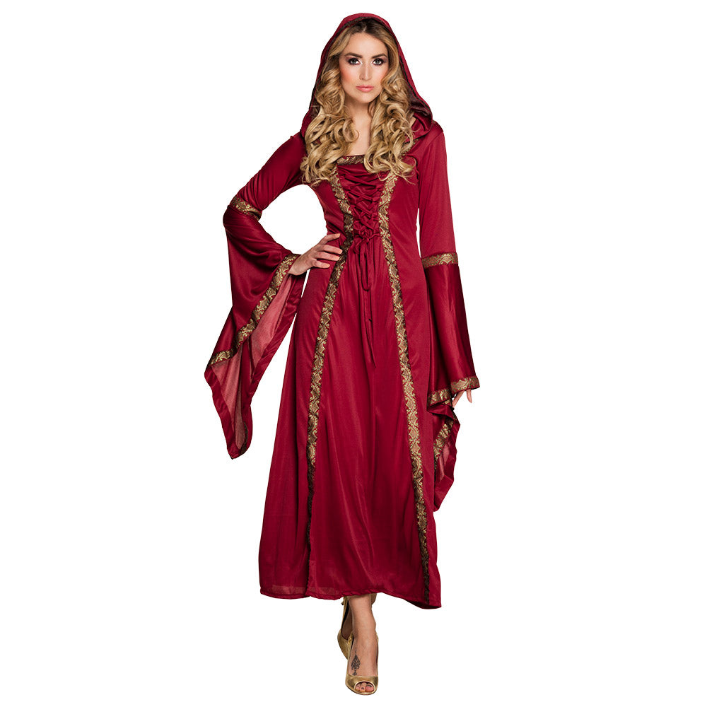 Robe Médiévale Bordeaux avec Capuche - Déguisement Adulte