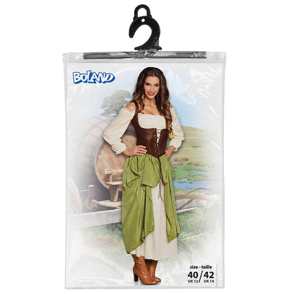Déguisement Taverne Médiéval - Robe Verte et Corset Marron