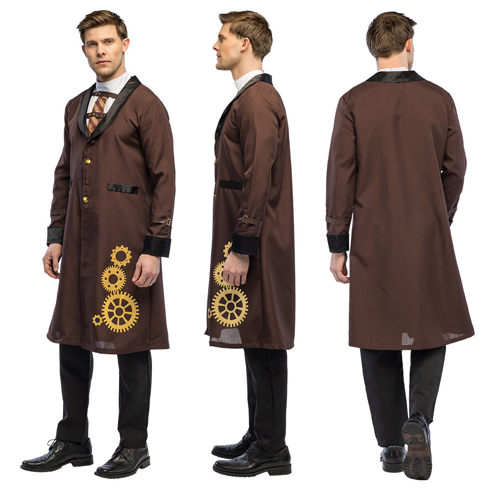 Manteau Steampunk Marron avec Engrenages Dorés - Déguisement