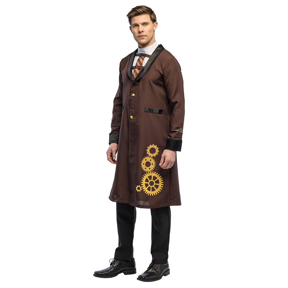 Manteau Steampunk Marron avec Engrenages Dorés - Déguisement Adulte