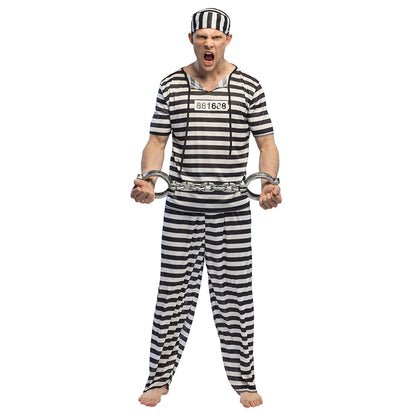 Déguisement Prisonnier Rayé Adulte Complet avec Bonnet