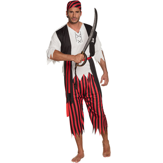 Déguisement Pirate Adulte Classique avec Bandana Rayé Rouge