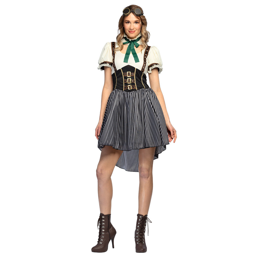 Déguisement Steampunk Femme Luxe - Robe Rayée & Corset
