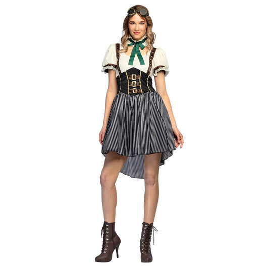 Déguisement Steampunk Femme Luxe - Robe Rayée & Corset