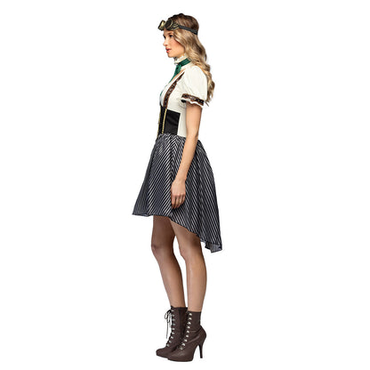 Déguisement Steampunk Femme Luxe - Robe Rayée & Corset