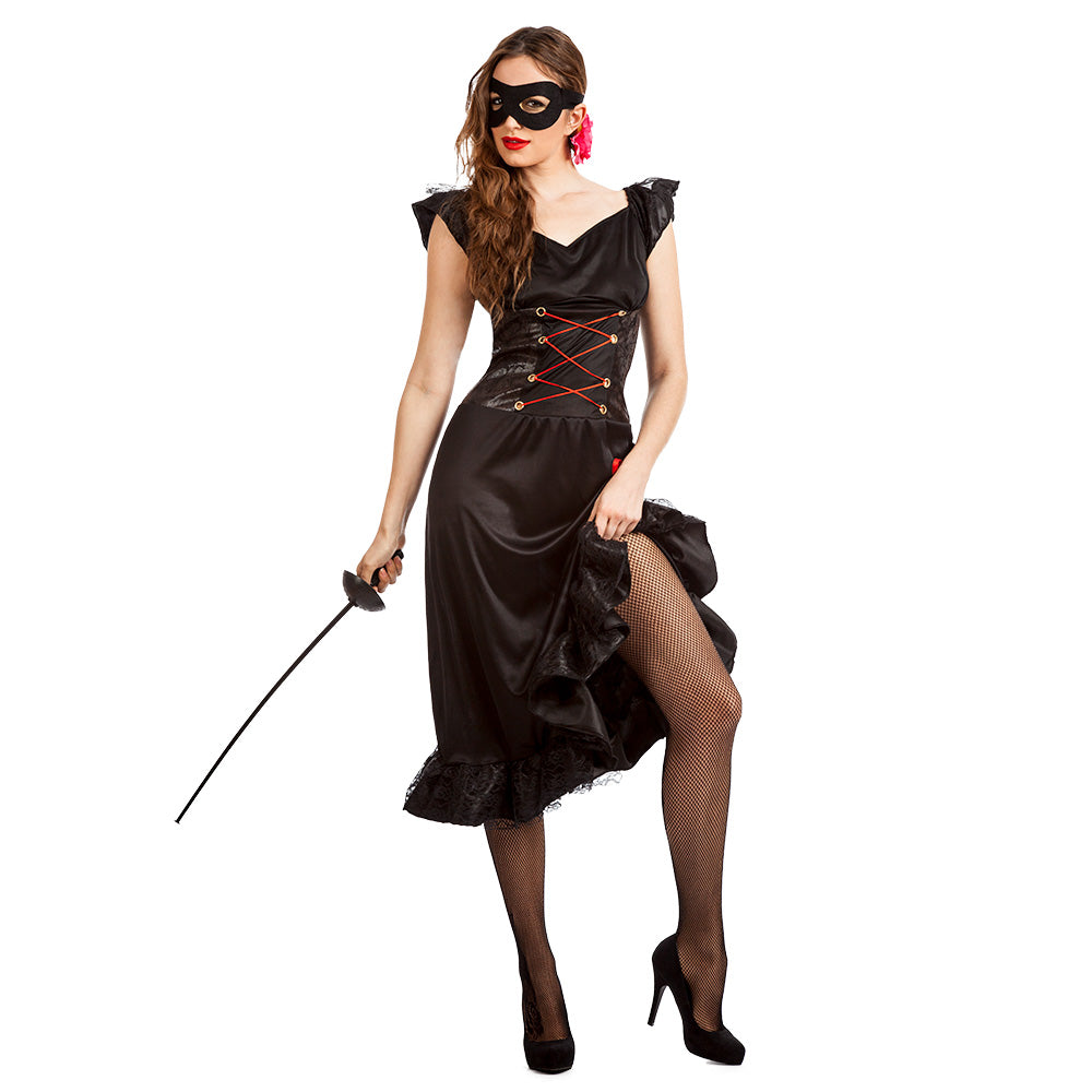 Déguisement Vilaine Héroïne Masque Noir et Corset Rouge